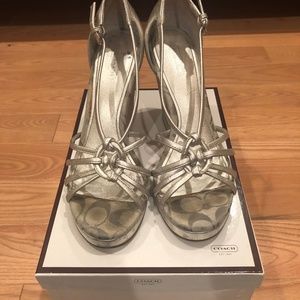 COACH Metallic Silver Sandal Wedges
